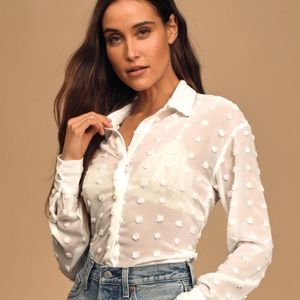 Lulu's sheer romance white swiss dot blouse